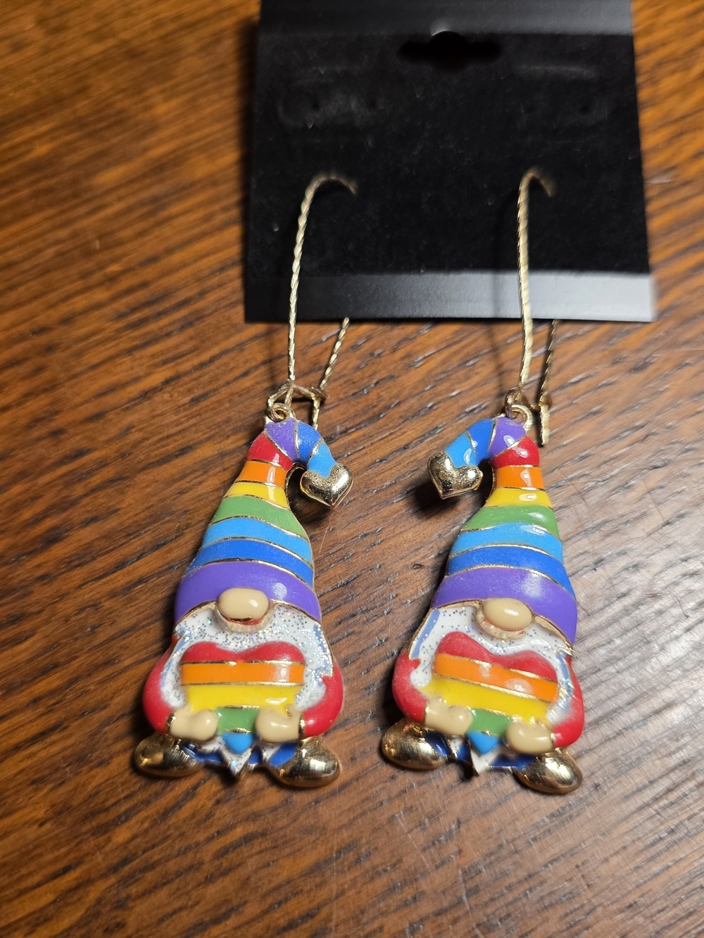 Rainbow Gnome Drop Earrings - Whimsical, Colorful.